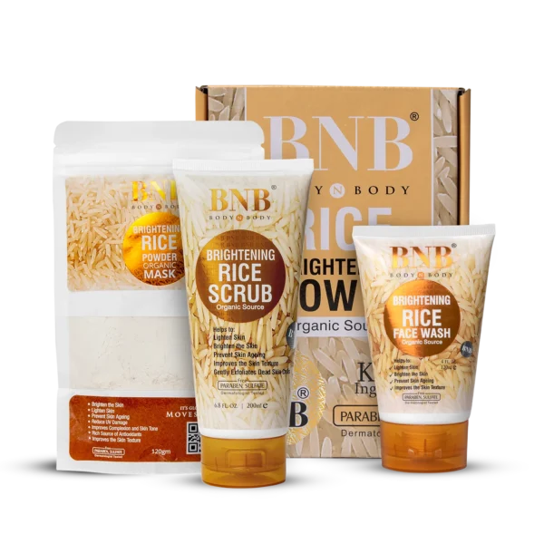 BNB Rice Extract Bright & Glow Kit ( Rice Face Wash + Rice Scrub + Rice Mask )