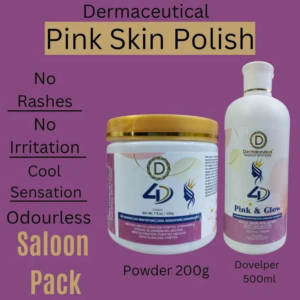 ermaceutical Pink Skin Polish included 500ml Dovelper 200 gram powder. Use: Add two tea spoon Pink Dovelper and 1 tea spoon Pink powder make mixture and apply on the face for 20 minutes